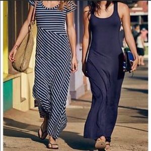 Athleta Navy and White Stripe Maxi Dress